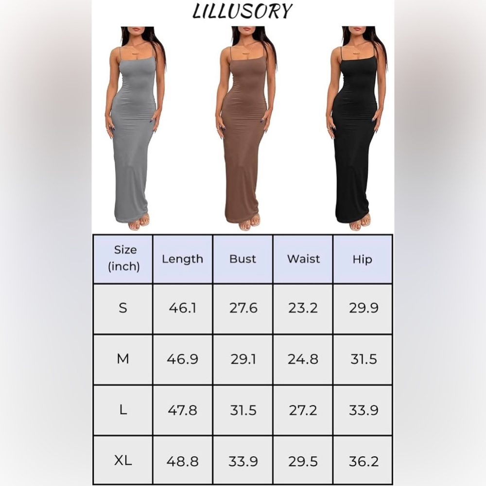 LILLUSORY Womens Summer Casual Slip Dress Spaghetti Strap Bodycon Maxi Size XL - Picture 6 of 9